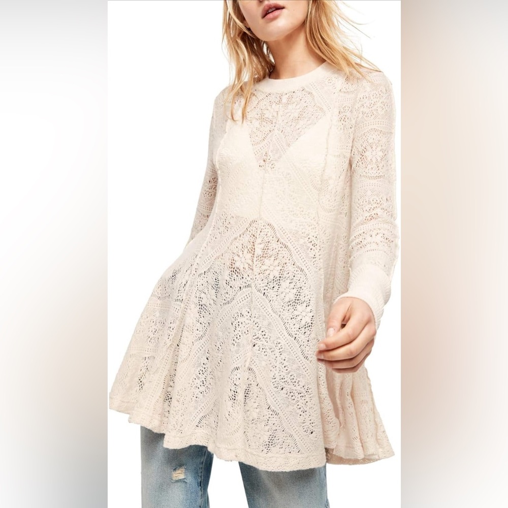 EUC Free People Coffee In The Morning In Chamoix Lace Tunic Top Medium Orig $128